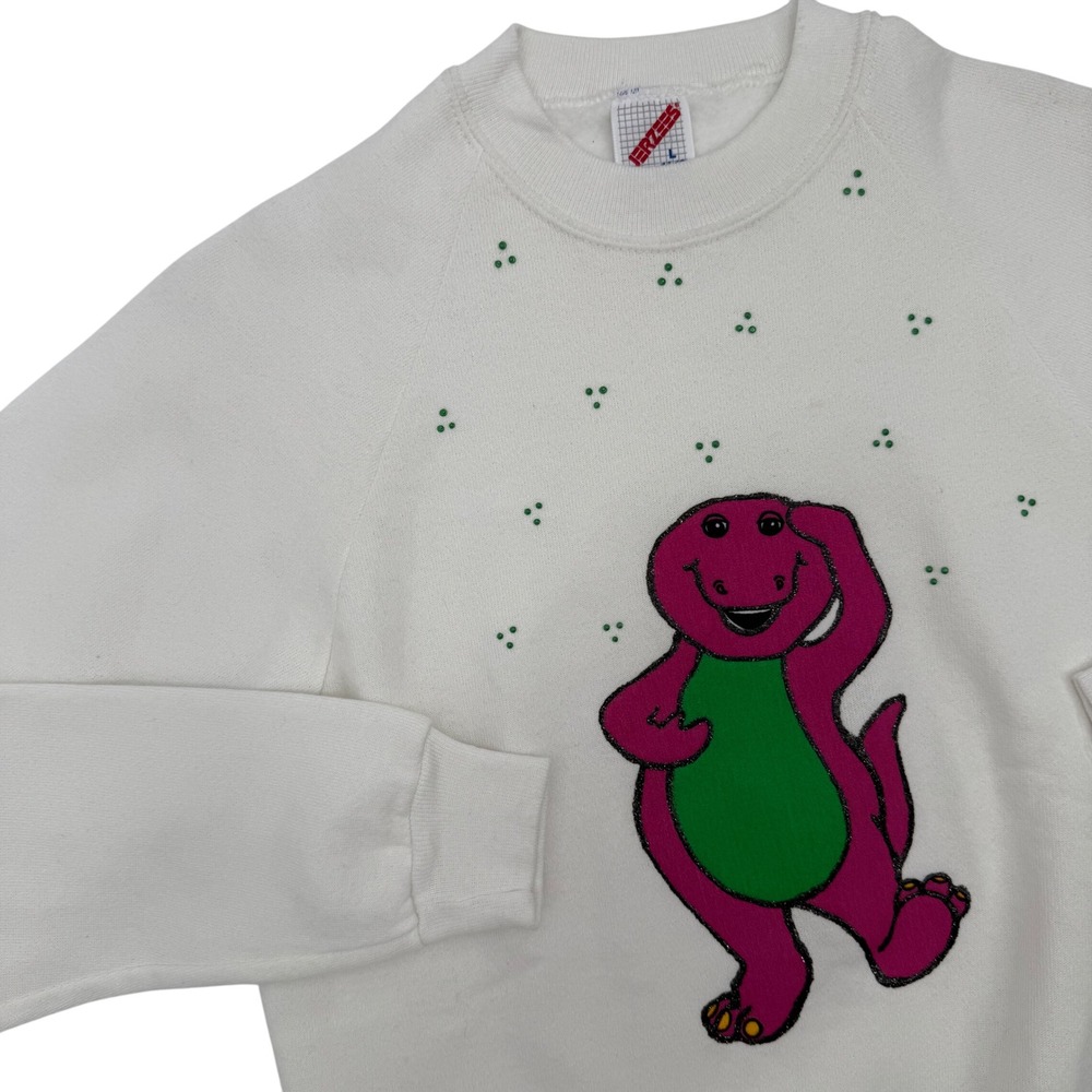 Vintage 80's Jerzees Kids‎ Large Barney the Dinosaur Graphic Crewneck Sweatshirt